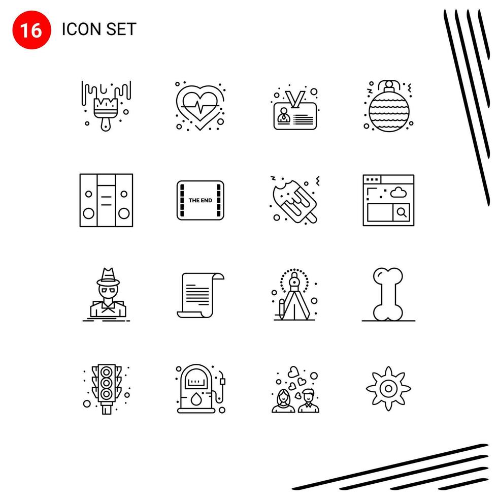 Pictogram Set of 16 Simple Outlines of center ornament id christmas ball Editable Vector Design Elements