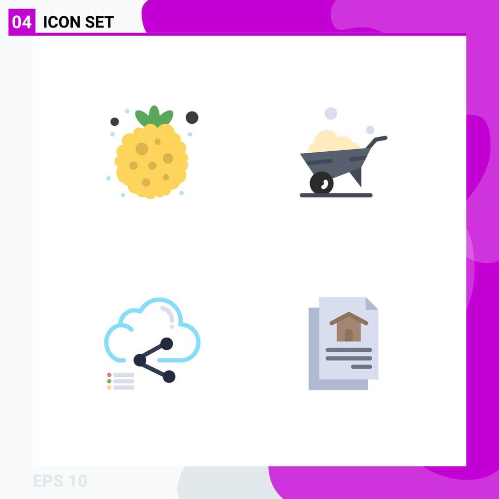 4 Universal Flat Icons Set for Web and Mobile Applications berry data raspberry wheel link Editable Vector Design Elements