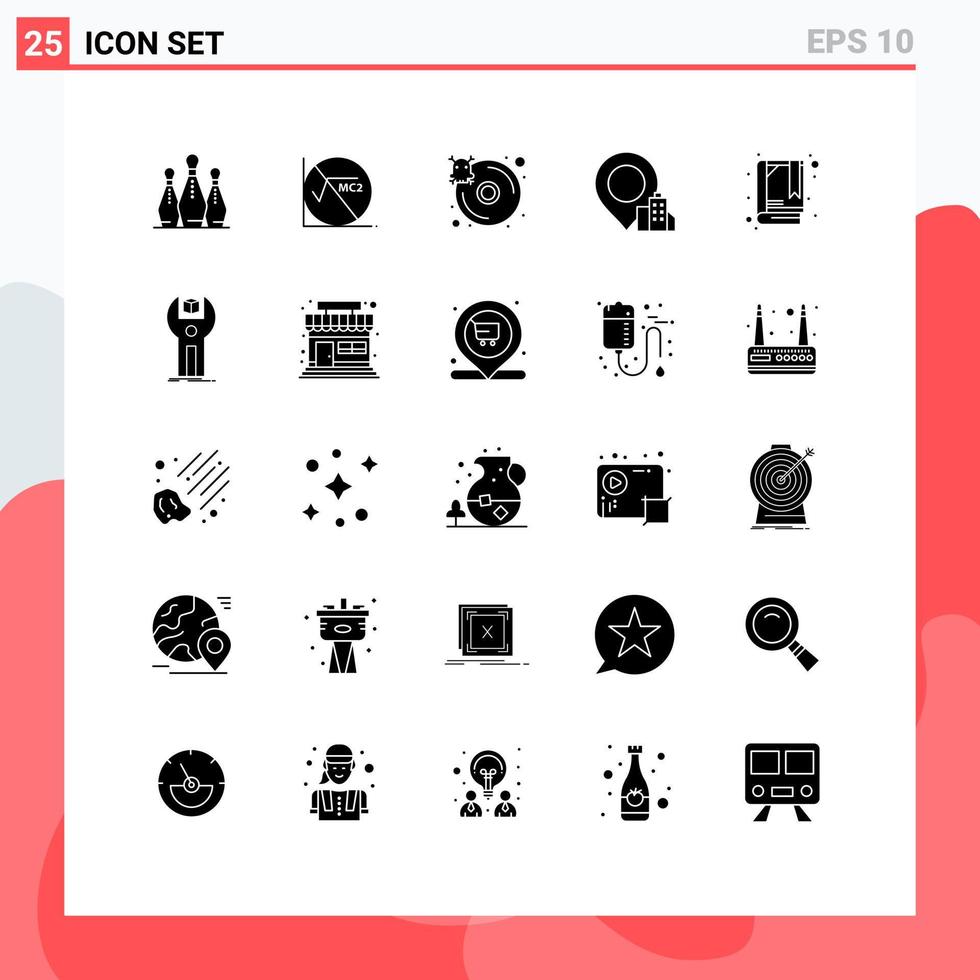 Universal Icon Symbols Group of 25 Modern Solid Glyphs of booklet hotel education building server Editable Vector Design Elements