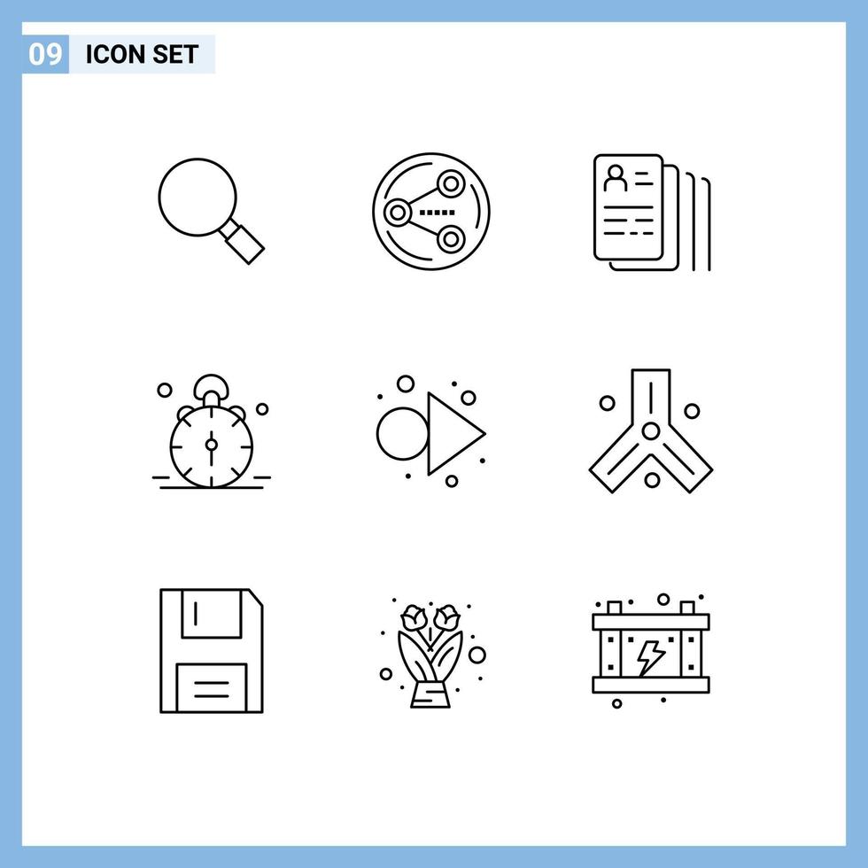 Set of 9 Vector Outlines on Grid for arrow bell document time alarm Editable Vector Design Elements