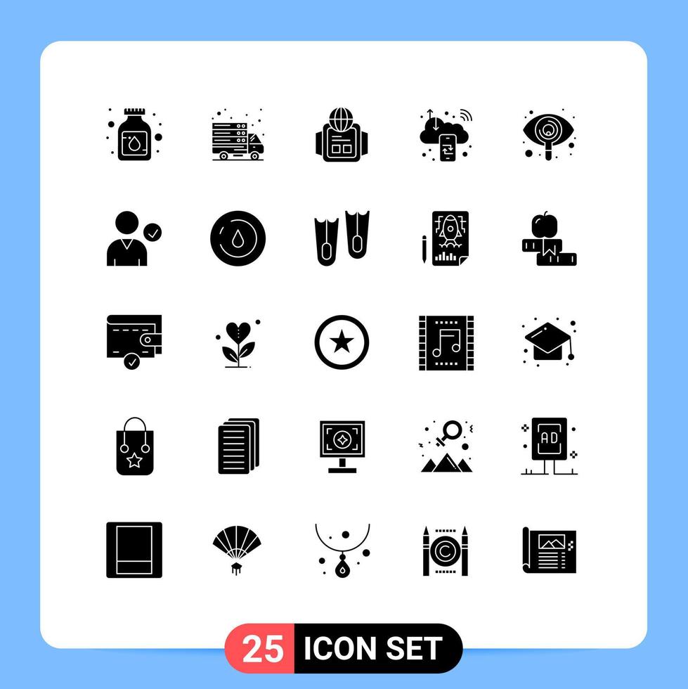 grupo de 25 signos y símbolos de glifos sólidos para buscar tecnología de Internet c elementos de diseño de vectores editables en la nube digital