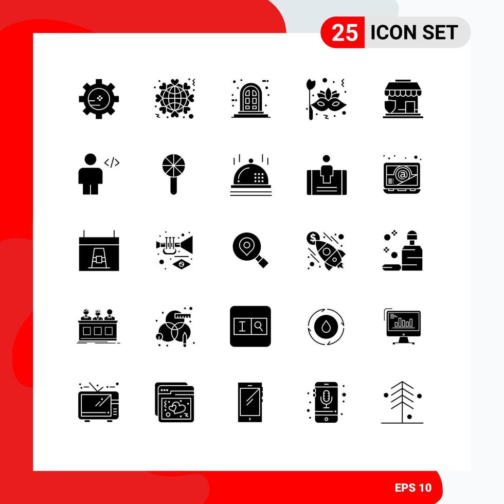 Solid Glyph Pack of 25 Universal Symbols of protection circus frame face brazil Editable Vector Design Elements