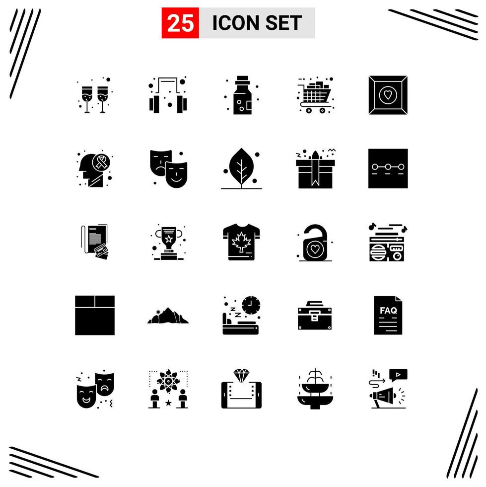 Pack of 25 creative Solid Glyphs of product box danger shopping buy Editable Vector Design Elements
