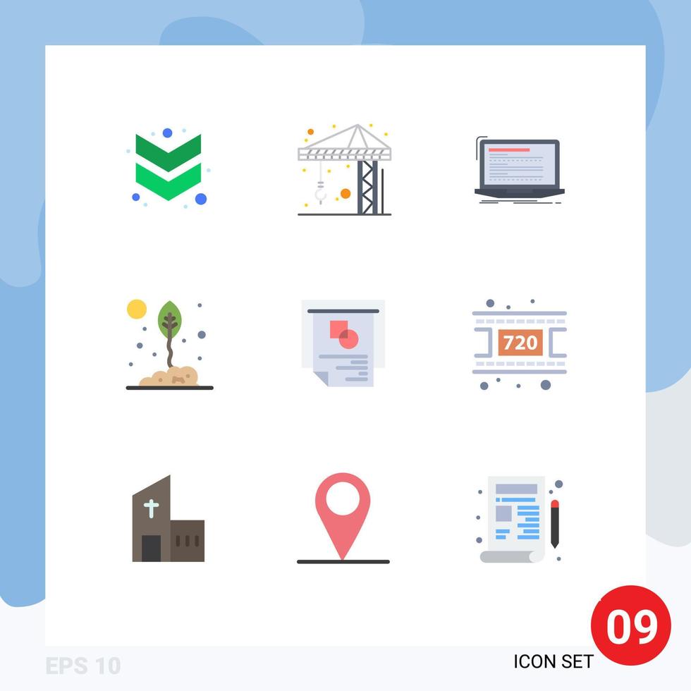 9 User Interface Flat Color Pack of modern Signs and Symbols of layout nature computer leaf eco Editable Vector Design Elements