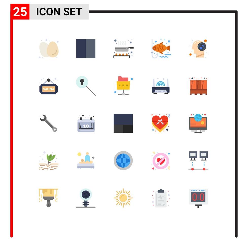 Mobile Interface Flat Color Set of 25 Pictograms of human hook workspace fishing kitchen Editable Vector Design Elements