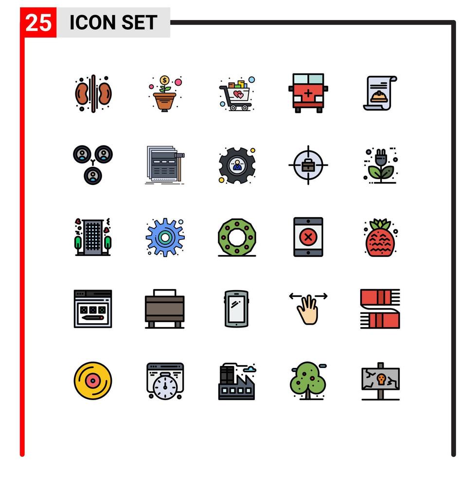 25 User Interface Filled line Flat Color Pack of modern Signs and Symbols of card vehicles love transportation land Editable Vector Design Elements