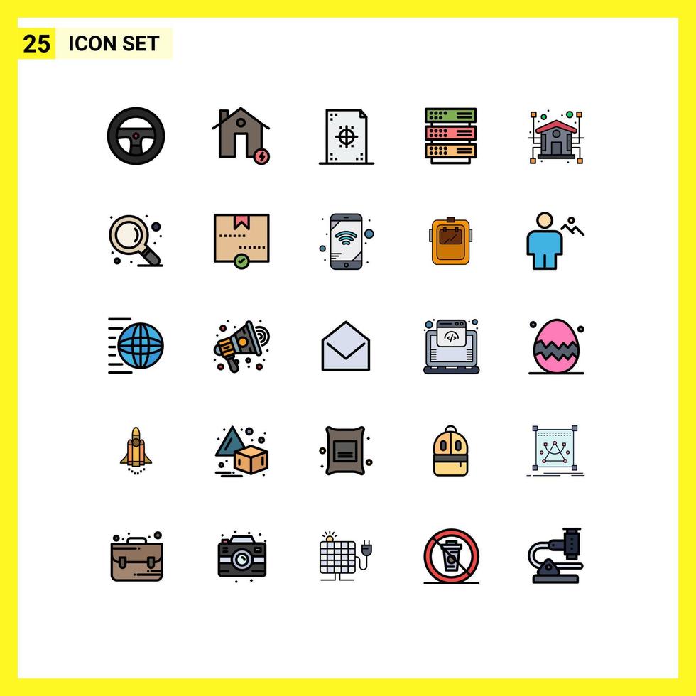 25 Thematic Vector Filled line Flat Colors and Editable Symbols of automation storage coding rack printing Editable Vector Design Elements