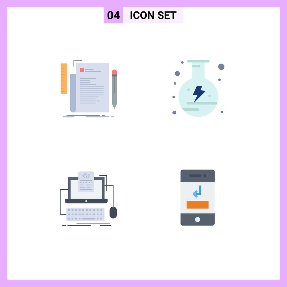 conjunto de pictogramas de 4 iconos planos simples de código código programación energía computadora elementos de diseño vectorial editables vector