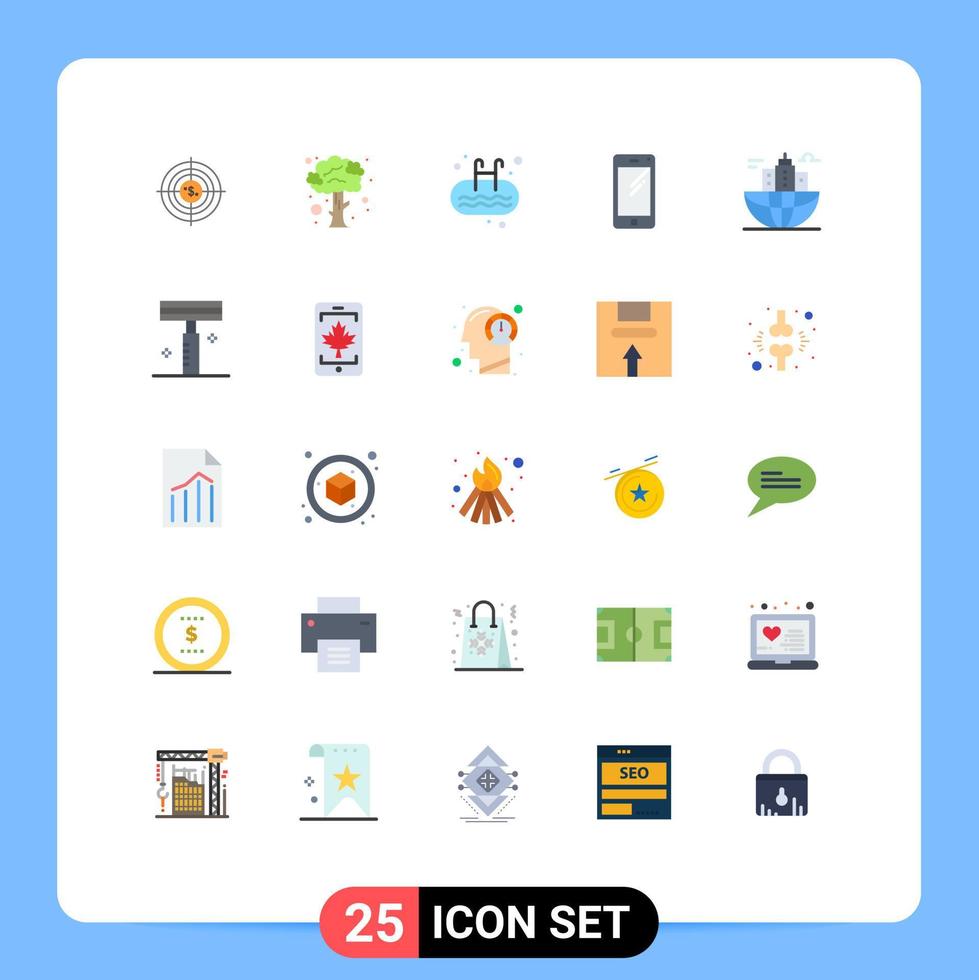 25 User Interface Flat Color Pack of modern Signs and Symbols of smart phone swim nature sport ladder Editable Vector Design Elements