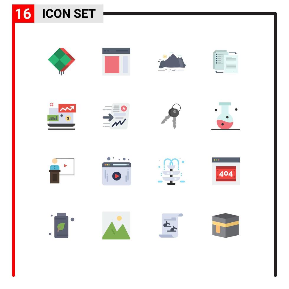 16 Universal Flat Color Signs Symbols of transfer file sidebar scene landscape Editable Pack of Creative Vector Design Elements