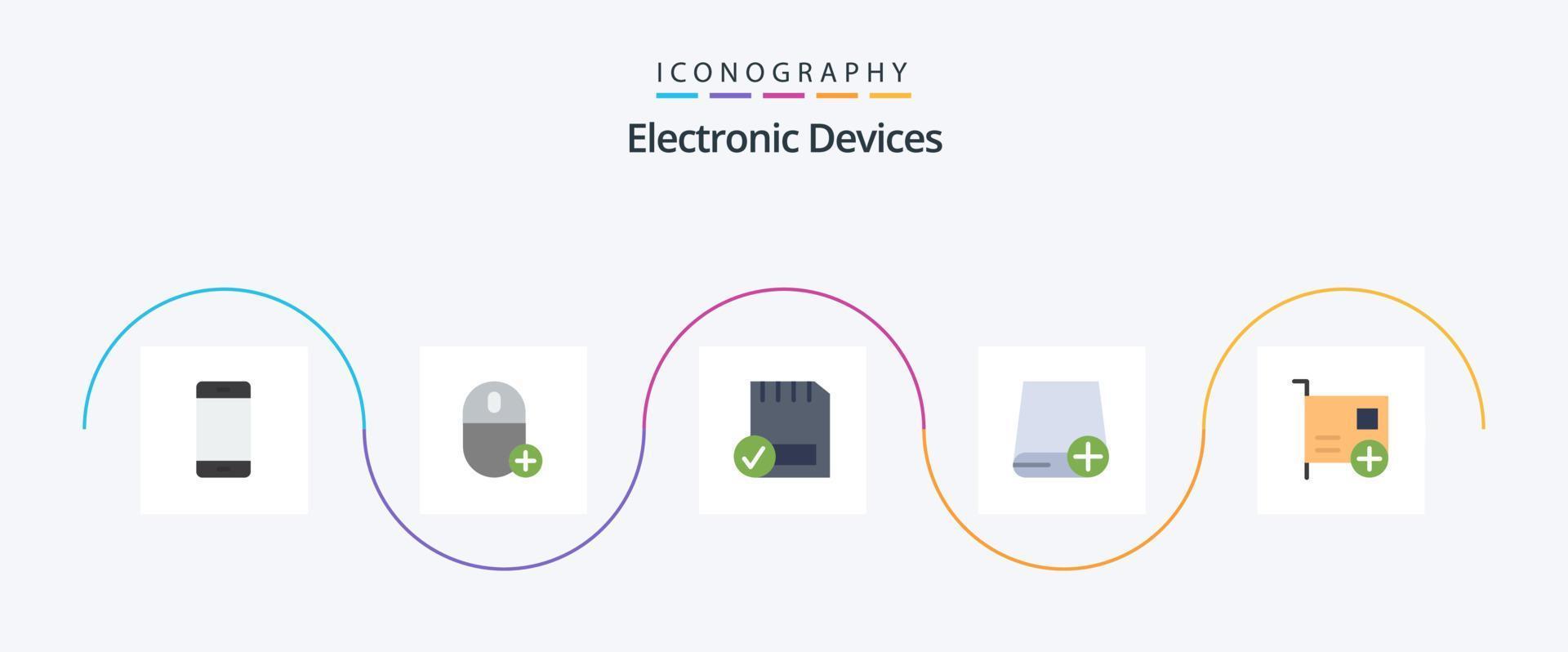 Devices Flat 5 Icon Pack Including devices. add. gadget. hardware. connected vector