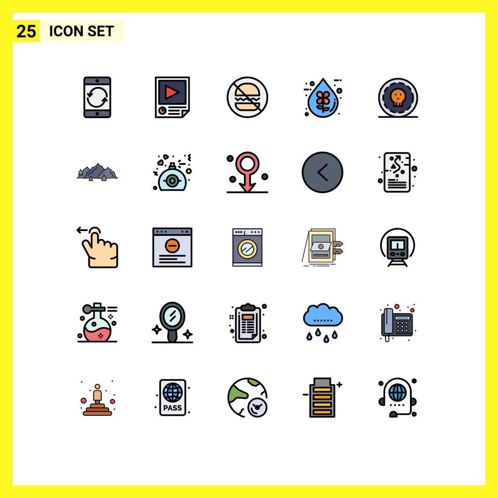 25 Filled line Flat Color concept for Websites Mobile and Apps ecofriendly drop playback bio food Editable Vector Design Elements