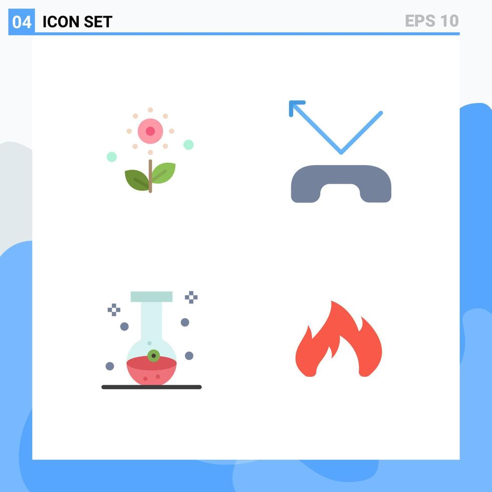 conjunto de pictogramas de 4 iconos planos simples de matraz de teléfono de resorte químico de flores elementos de diseño de vectores editables