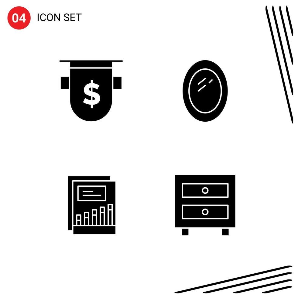 Editable Vector Line Pack of 4 Simple Solid Glyphs of badges chart dollar interior income Editable Vector Design Elements