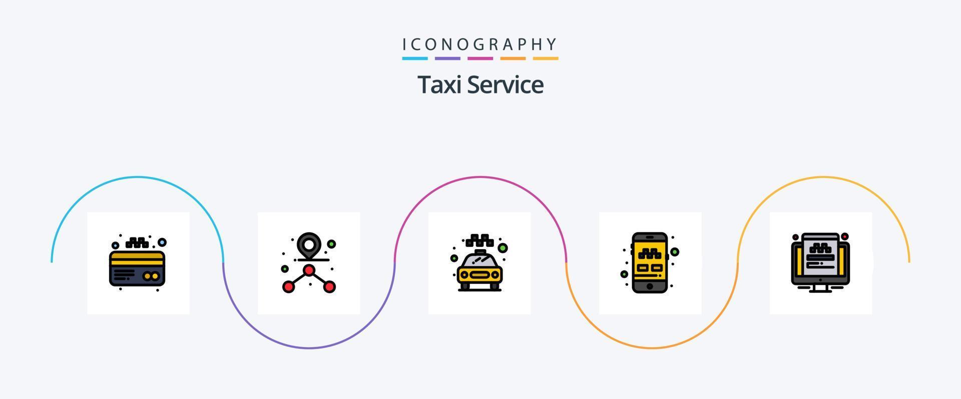 Taxi Service Line Filled Flat 5 Icon Pack Including screen. traveling. transport. taxi. taxi vector