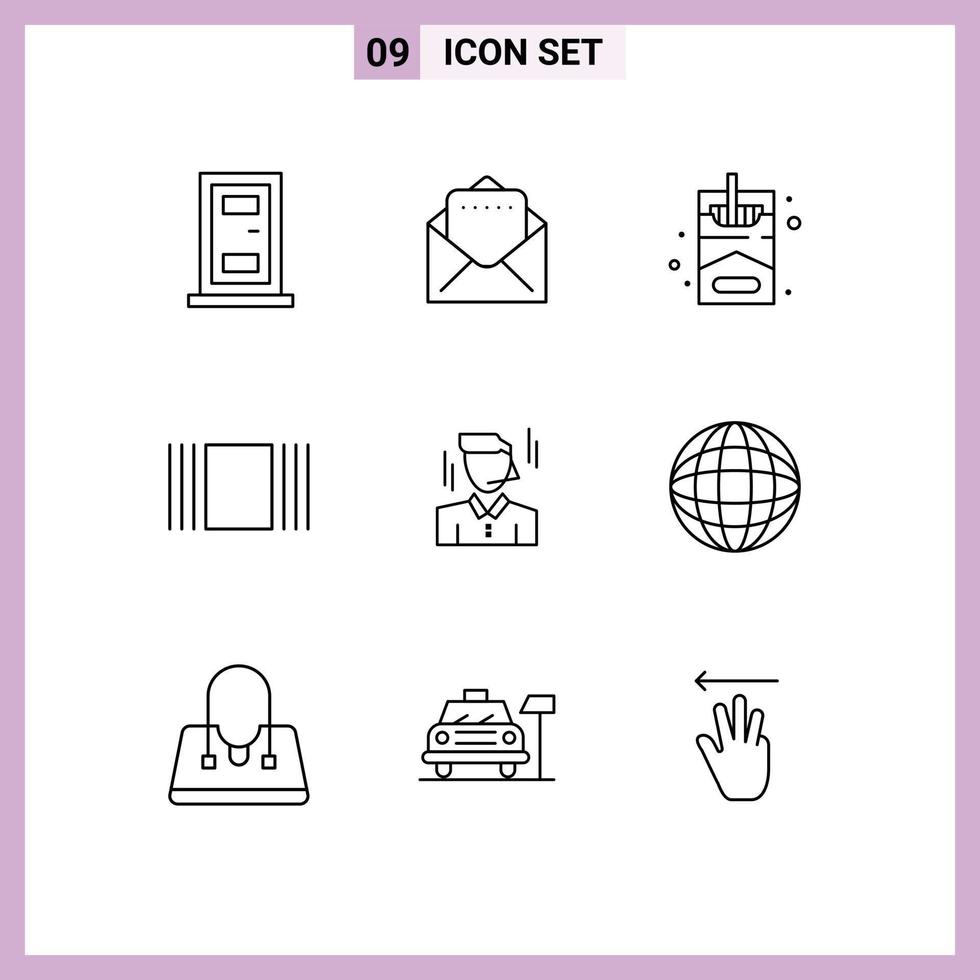 9 Universal Outline Signs Symbols of world globe cover man manager Editable Vector Design Elements