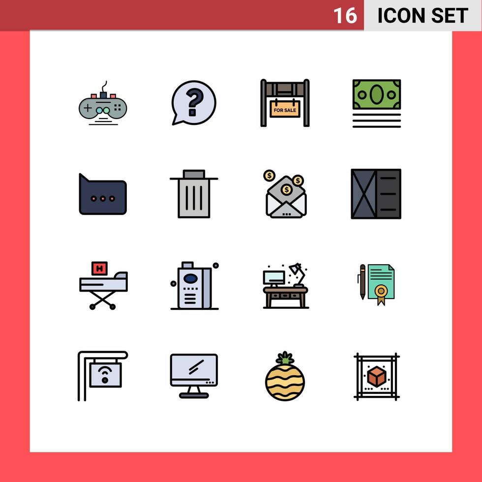 Set of 16 Commercial Flat Color Filled Lines pack for chat shopping building online ecommerce Editable Creative Vector Design Elements