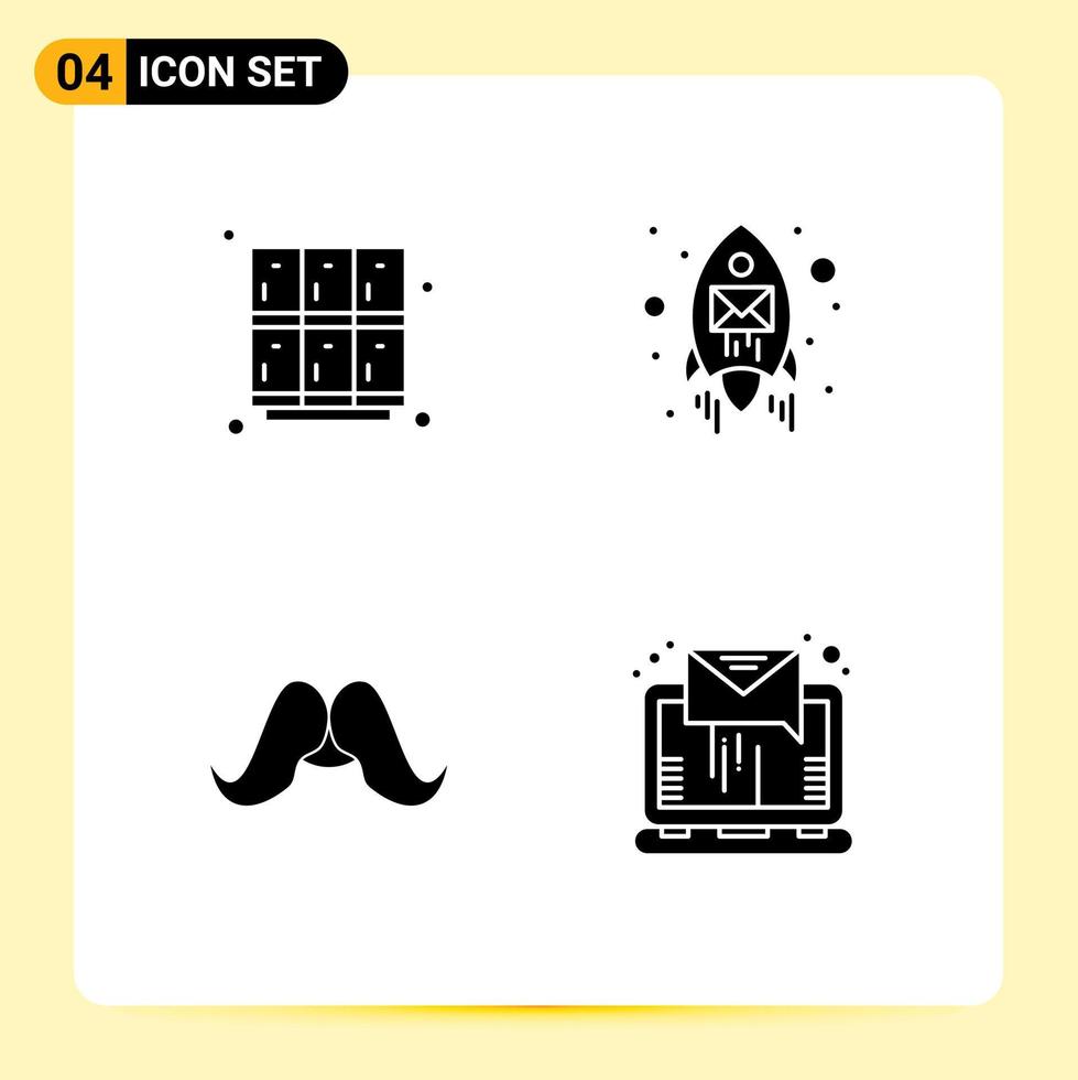 User Interface Pack of 4 Basic Solid Glyphs of learn moustache open envelope movember Editable Vector Design Elements