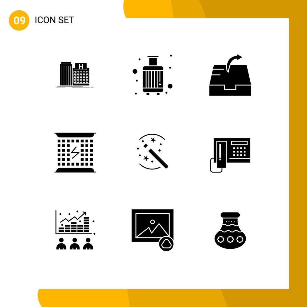 Modern Set of 9 Solid Glyphs and symbols such as energy electricity suitcase charging send Editable Vector Design Elements