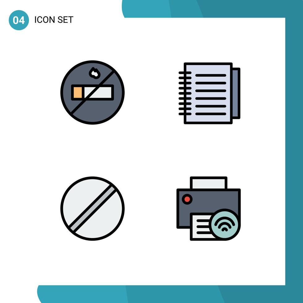 Stock Vector Icon Pack of 4 Line Signs and Symbols for nonsmoking research notebook biology computers Editable Vector Design Elements