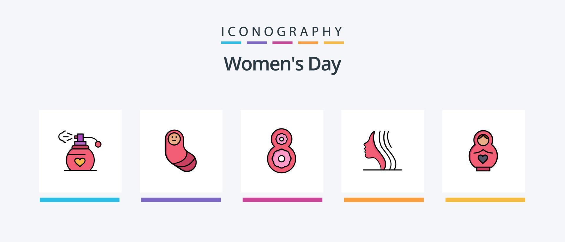 Womens Day Line Filled 5 Icon Pack Including justice. balance. happy. world. offshore. Creative Icons Design vector