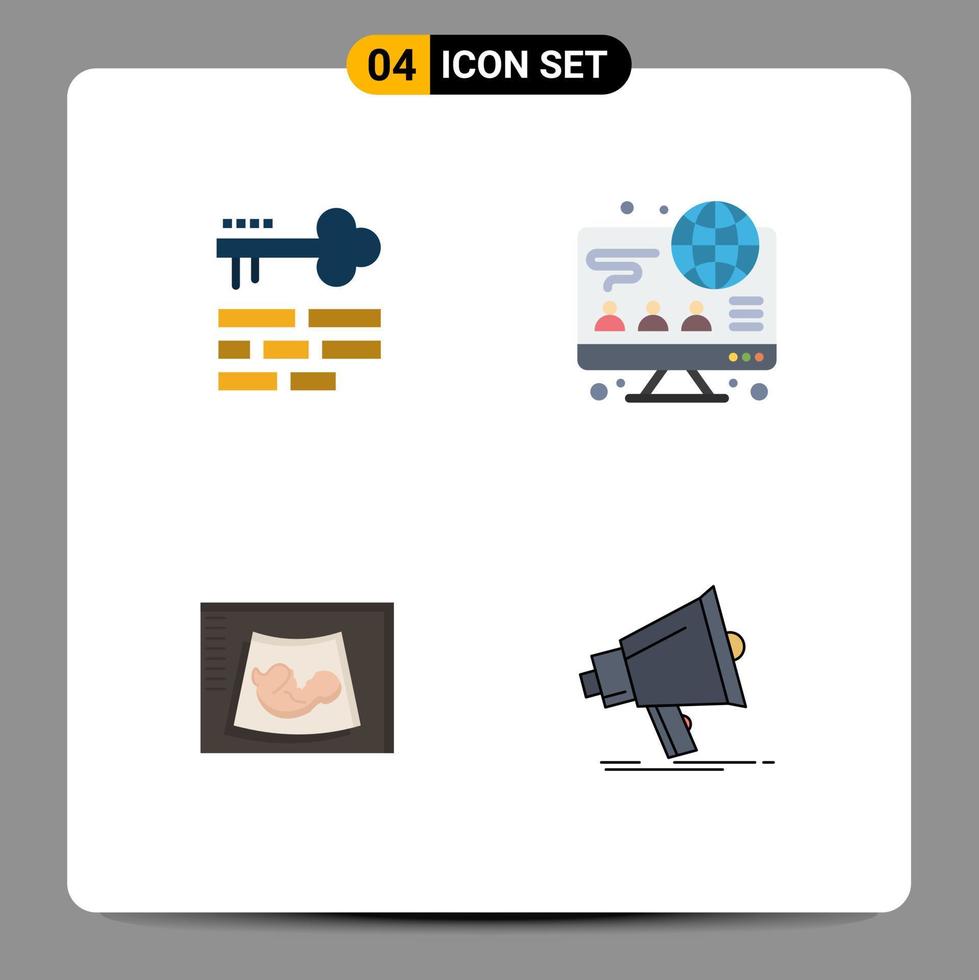 Group of 4 Modern Flat Icons Set for key sonogram login business ultrasound Editable Vector Design Elements