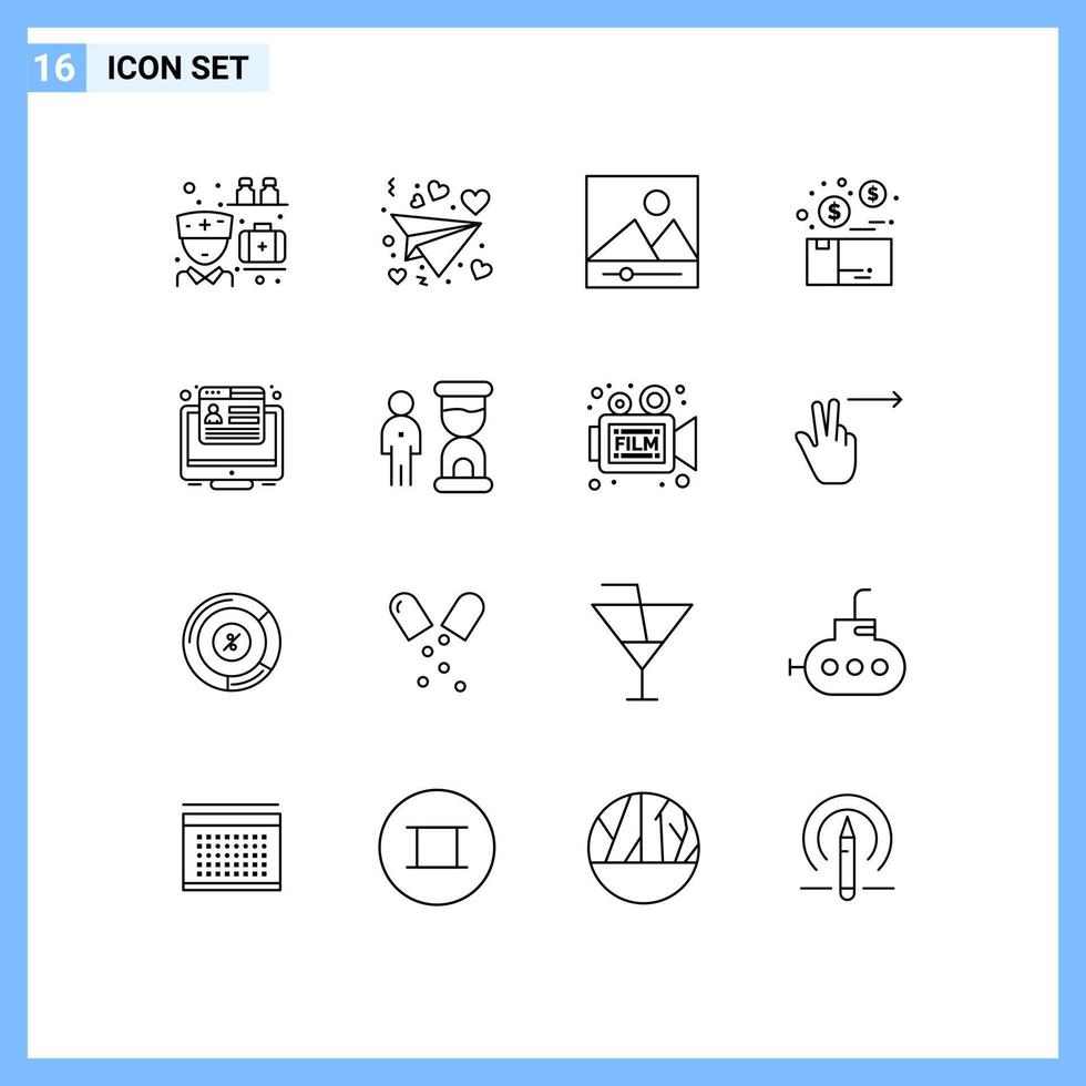 16 Creative Icons Modern Signs and Symbols of browser conversion media product box Editable Vector Design Elements