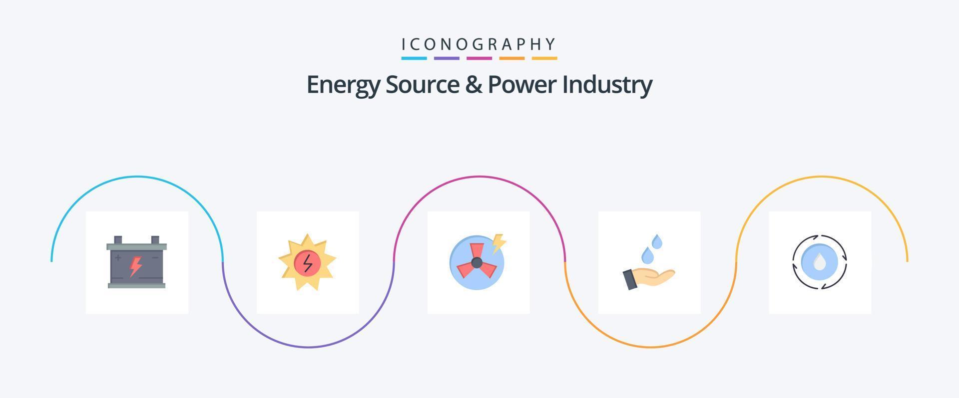 Energy Source And Power Industry Flat 5 Icon Pack Including water. power. fan. energy. purified vector