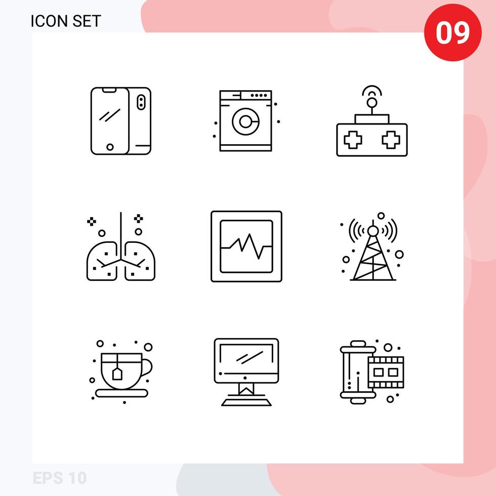 conjunto de 9 contornos vectoriales en la cuadrícula para el análisis de los elementos de diseño vectorial editables de la salud de los pulmones del bebé vector