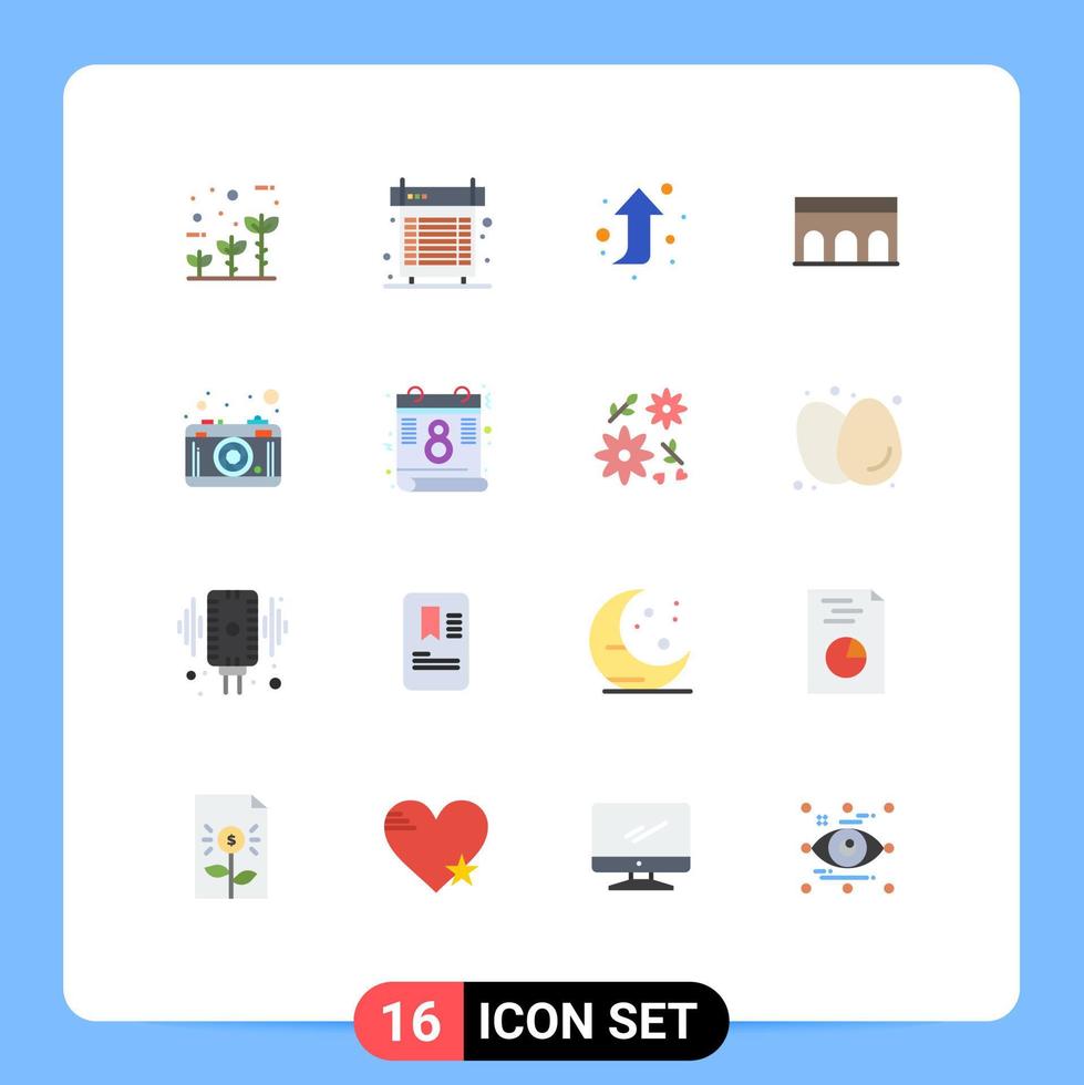 Pictogram Set of 16 Simple Flat Colors of camera historic system columns arch Editable Pack of Creative Vector Design Elements