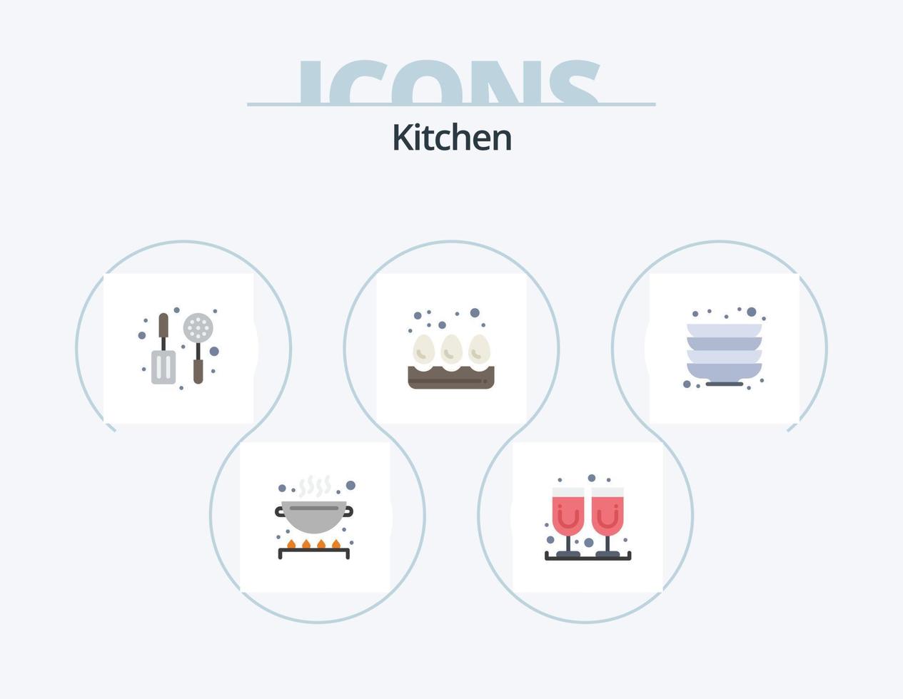 paquete de iconos planos de cocina 5 diseño de iconos. . platos. desnatadora. lámina. huevos vector