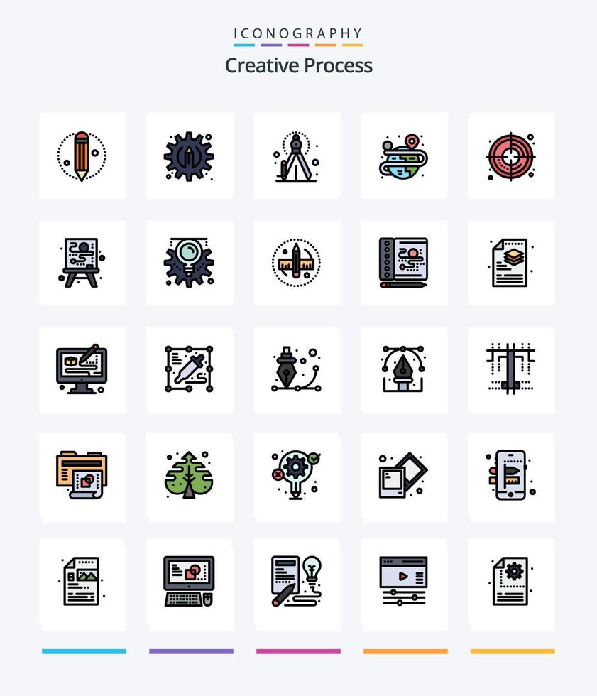 Creative Creative Process 25 Line FIlled icon pack  Such As idea. process. globe. creative. process vector