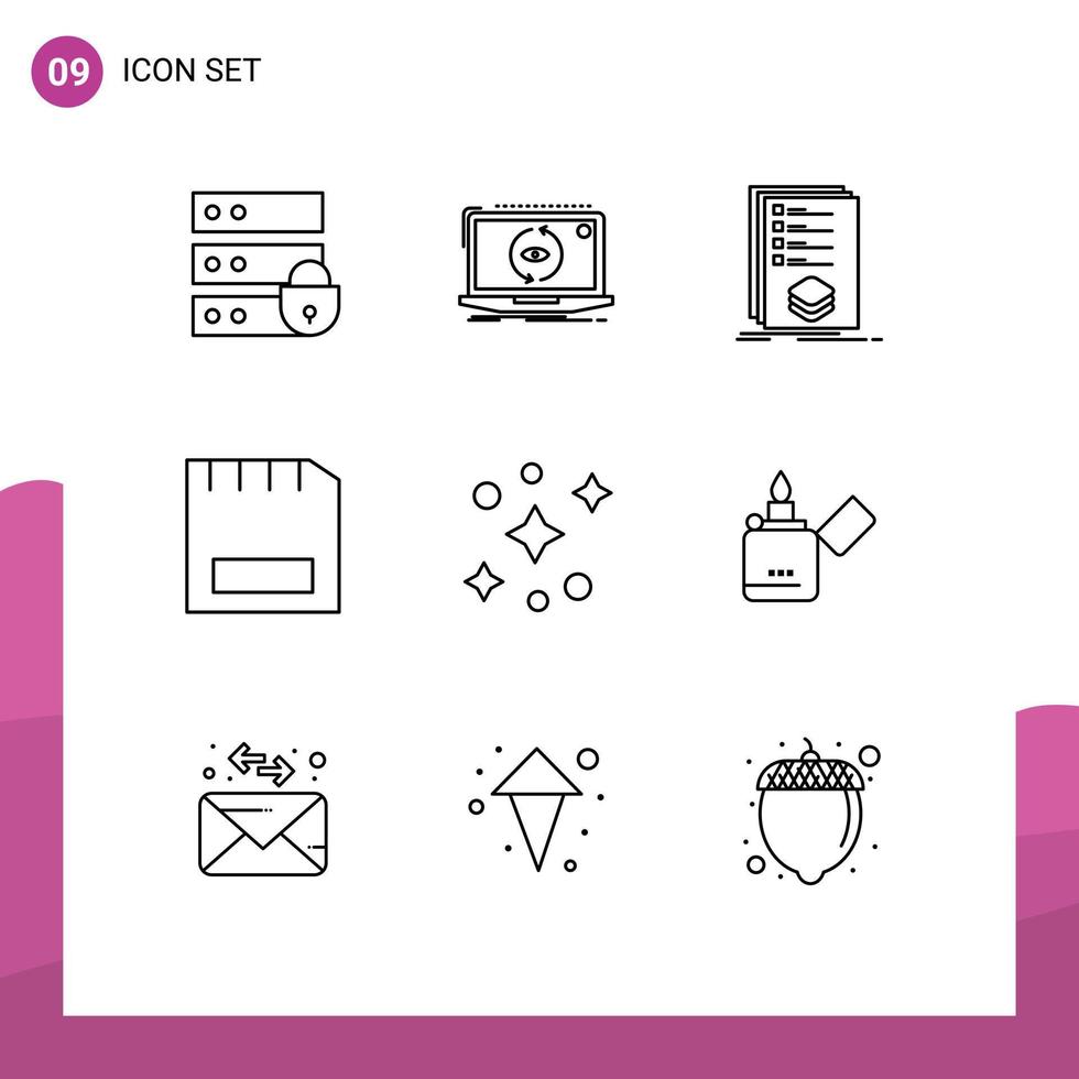 Modern Set of 9 Outlines and symbols such as gadget computers update card listing Editable Vector Design Elements