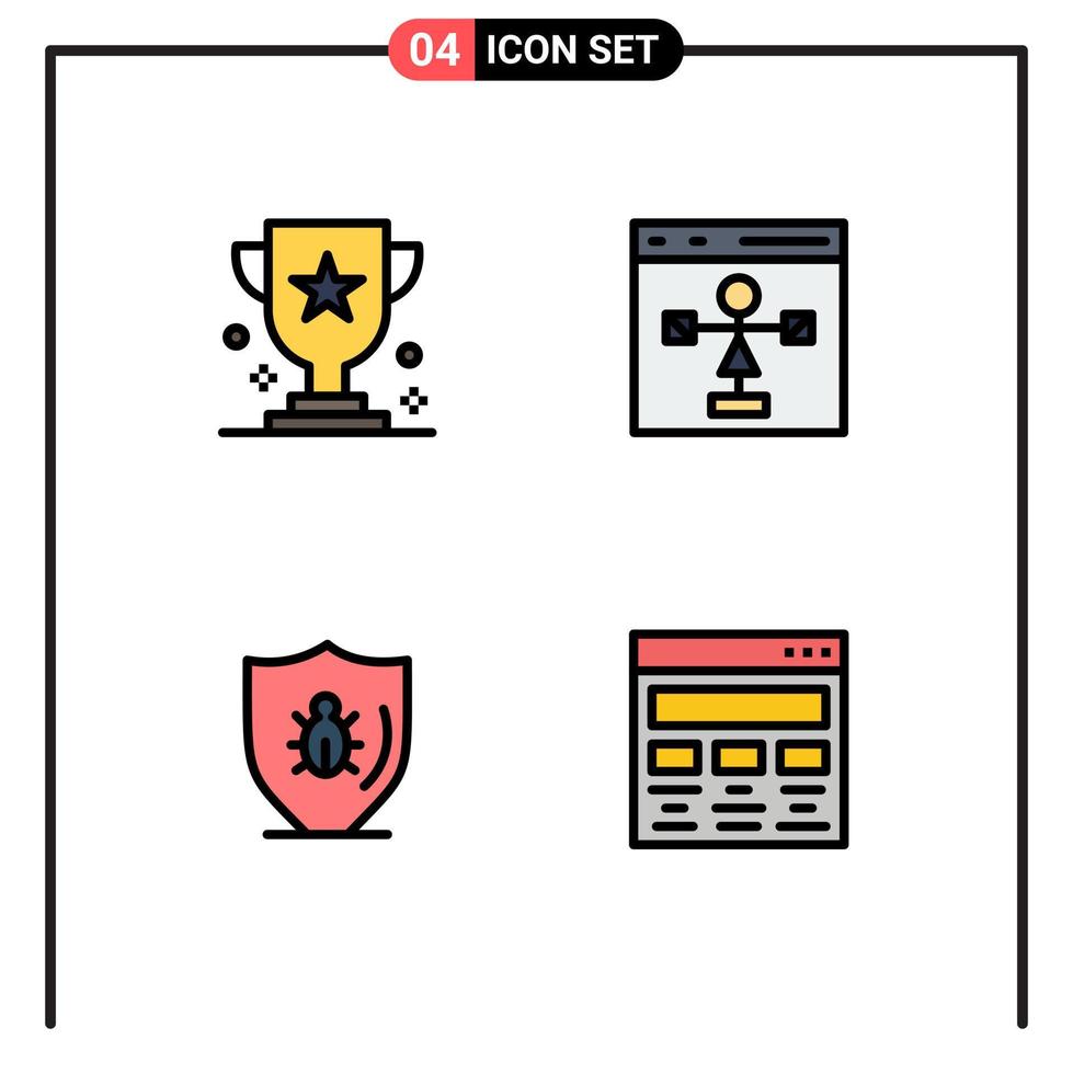 paquete de línea de vector editable de 4 colores planos de línea de llenado simple del premio de programación de premios desarrollar programación elementos de diseño de vector editables