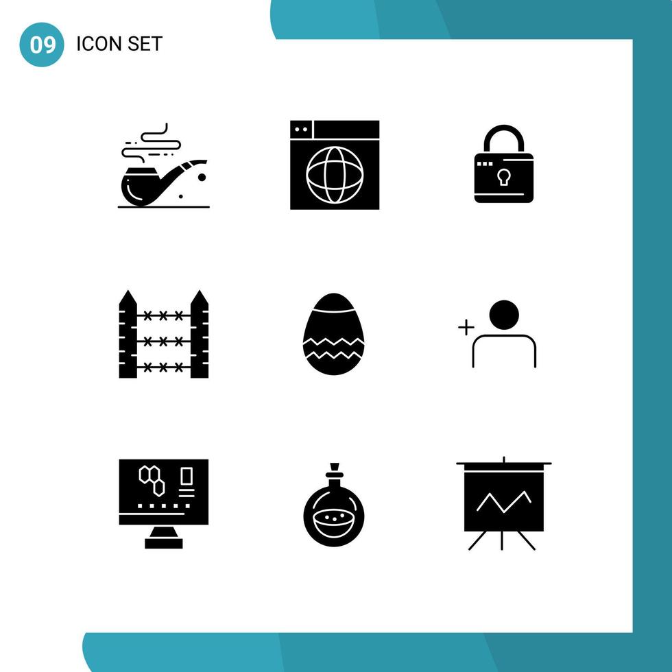 Modern Set of 9 Solid Glyphs and symbols such as easter signaling louck security barbed Editable Vector Design Elements