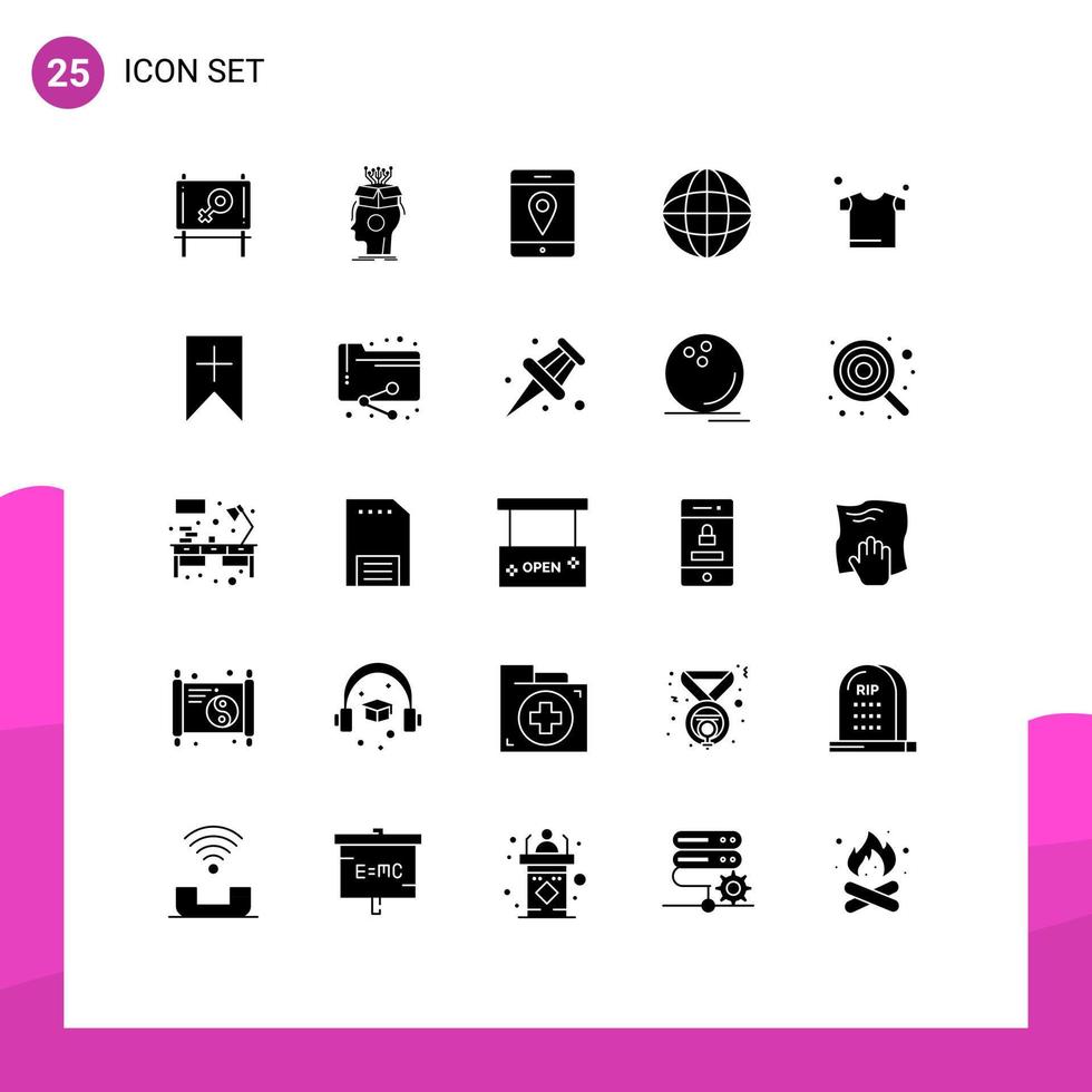 Mobile Interface Solid Glyph Set of 25 Pictograms of tag drying location clothes shipping Editable Vector Design Elements