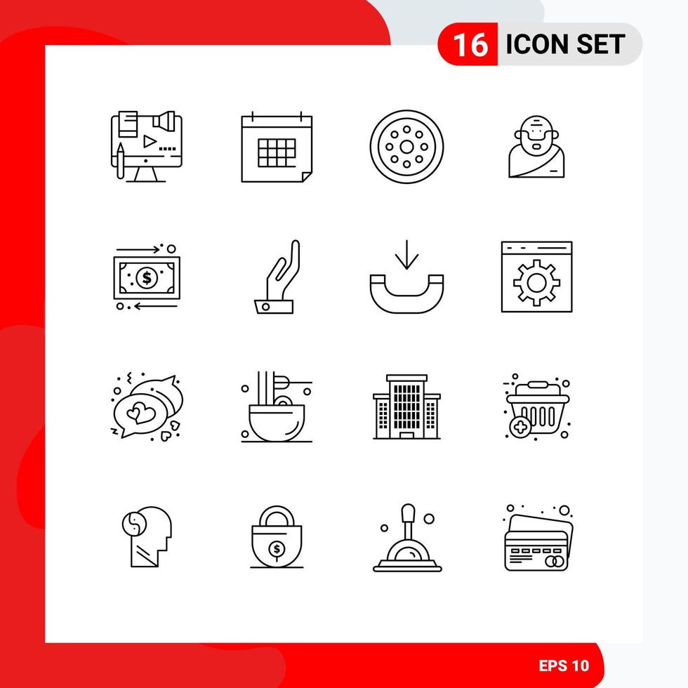 Editable Vector Line Pack of 16 Simple Outlines of mythology god day smart protection Editable Vector Design Elements