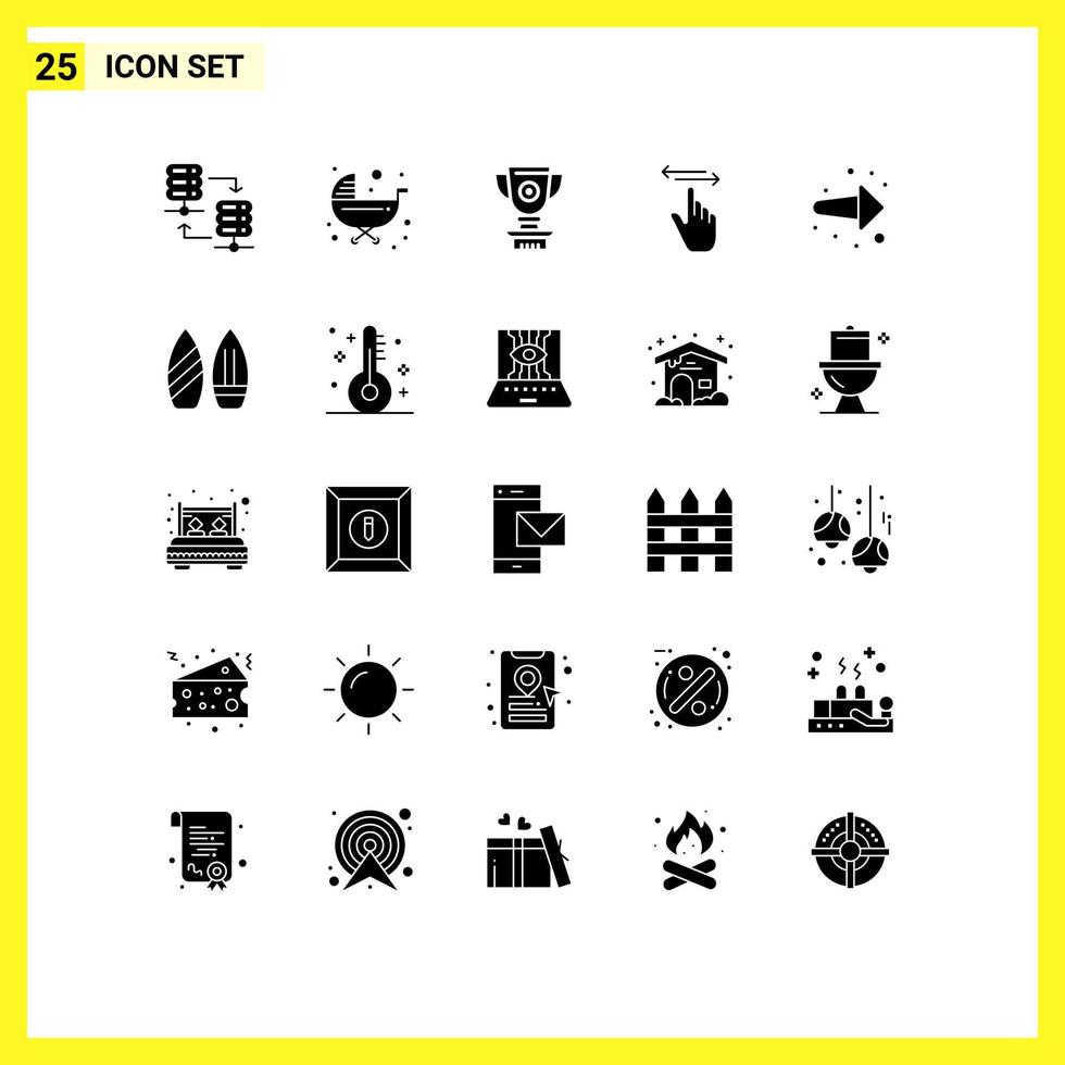 Editable Vector Line Pack of 25 Simple Solid Glyphs of left gestures trolley finger achievement Editable Vector Design Elements