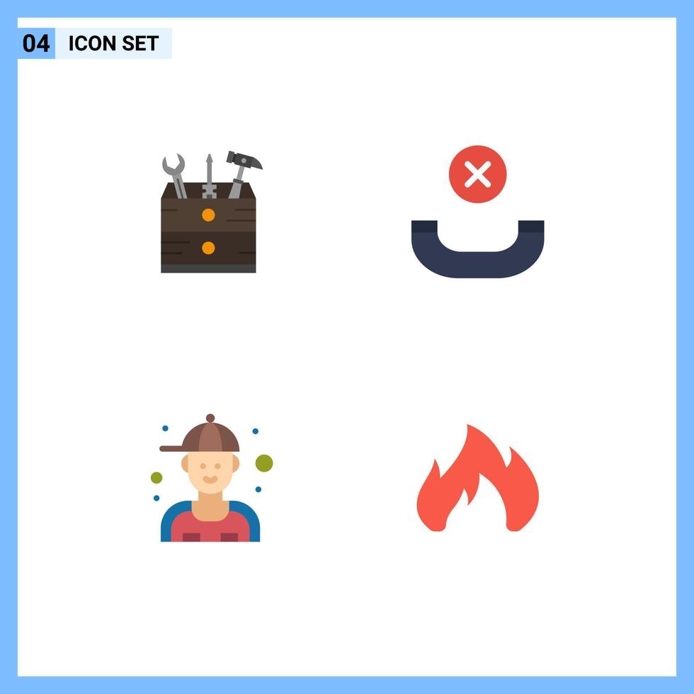 conjunto de 4 iconos de interfaz de usuario modernos signos de símbolos para herramientas herramientas de plomero colgar elementos de diseño de vectores editables de fuego