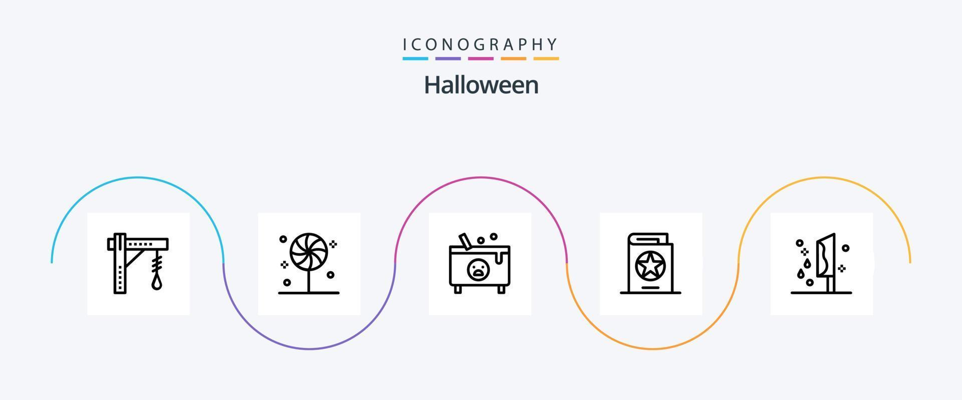 paquete de iconos de halloween line 5 que incluye hechizos. traje. dulce. libro. Víspera de Todos los Santos vector