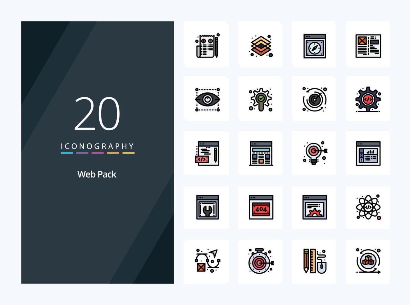 20 Web Pack line Filled icon for presentation vector