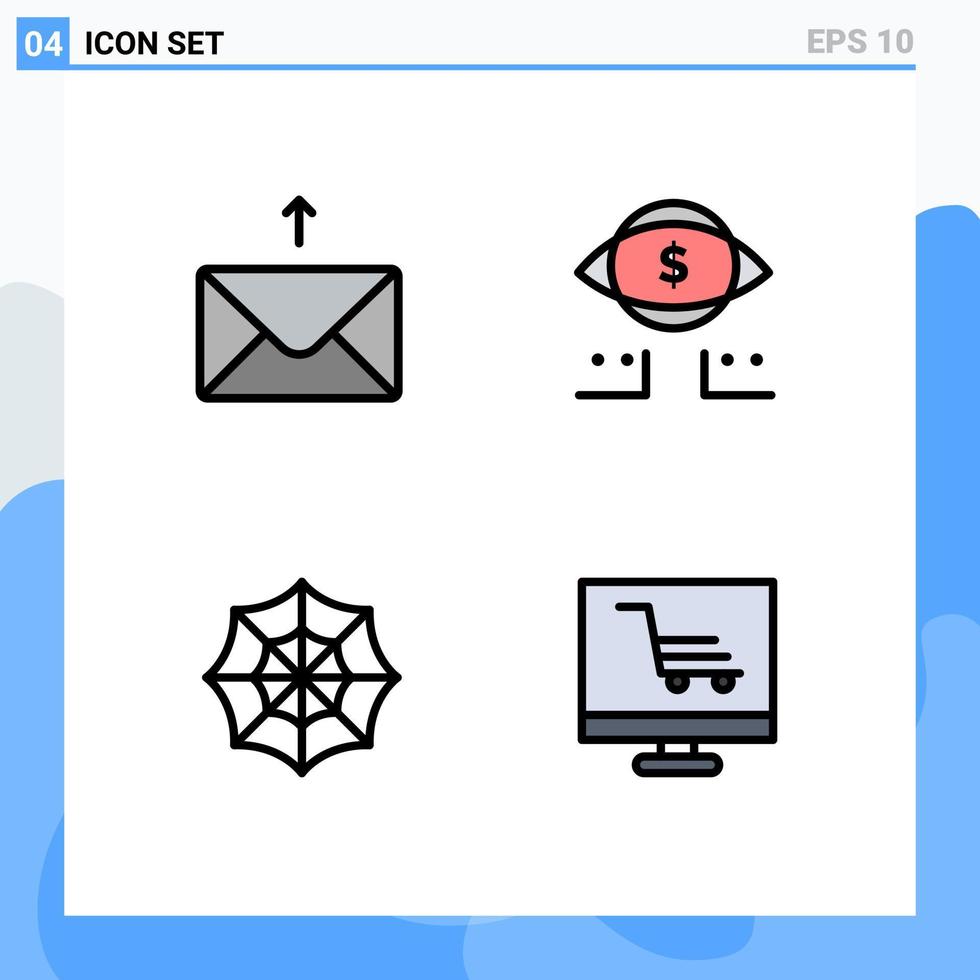 Modern Set of 4 Filledline Flat Colors Pictograph of mail web eye digital product Editable Vector Design Elements
