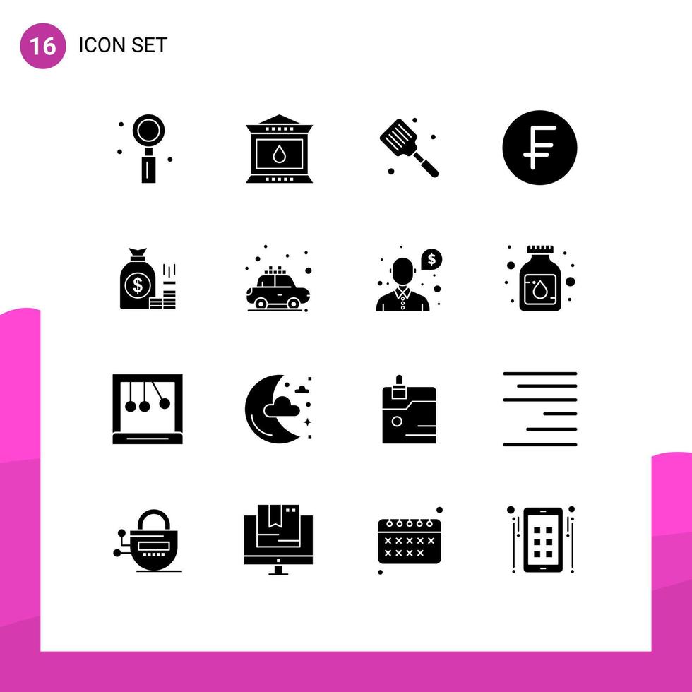 Modern Set of 16 Solid Glyphs and symbols such as dollar cash thanksgiving swiss france flipper Editable Vector Design Elements