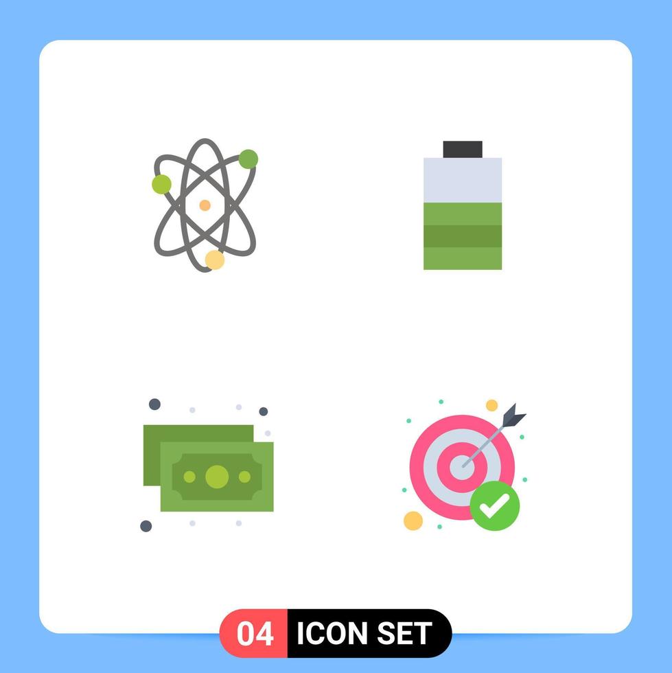 4 Universal Flat Icon Signs Symbols of achievement money wreath power goal Editable Vector Design Elements