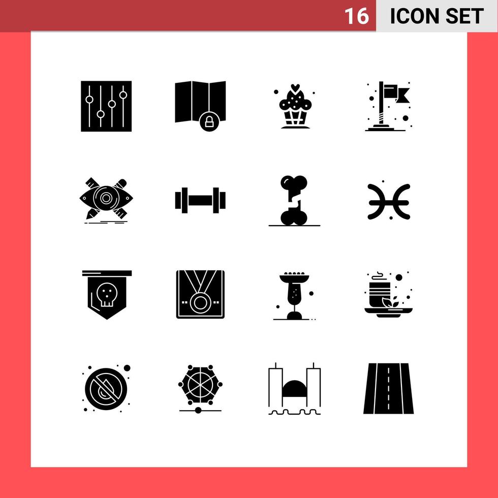 Group of 16 Modern Solid Glyphs Set for gym sketch desert illustration design Editable Vector Design Elements