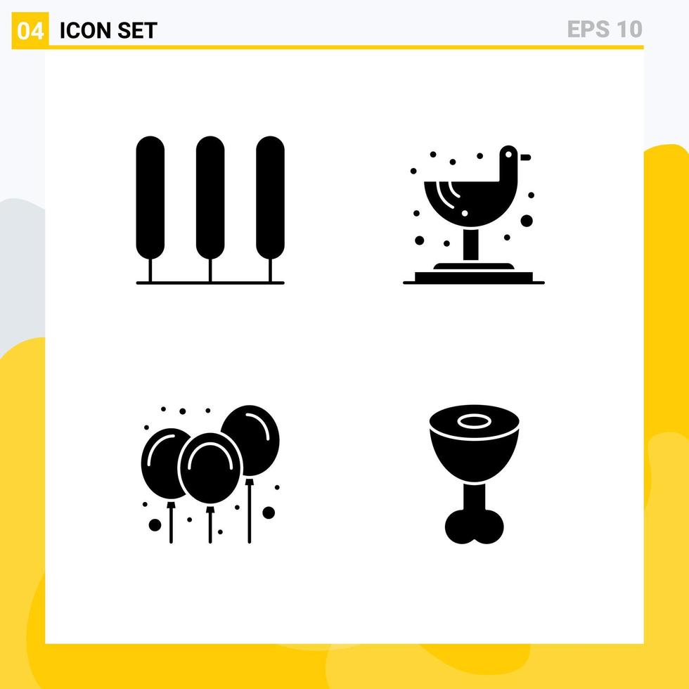 Modern Set of 4 Solid Glyphs Pictograph of cypress decoration bird balloons ham Editable Vector Design Elements