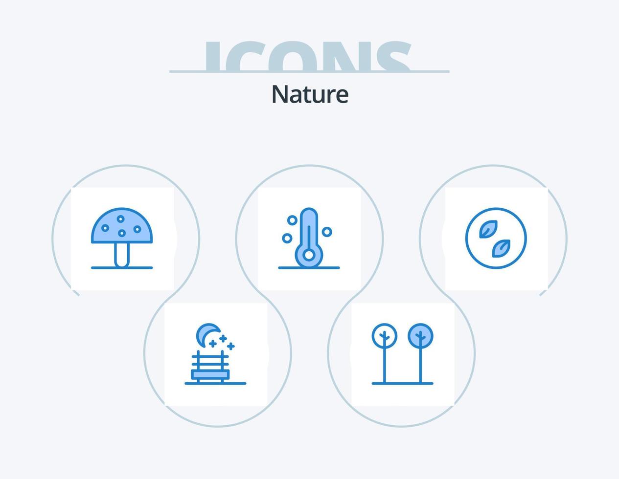 paquete de iconos de naturaleza azul 5 diseño de iconos. hojas. ecología. champiñón. clima. temperatura vector