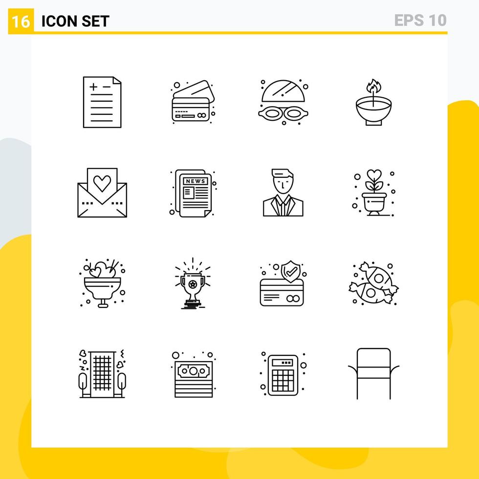Mobile Interface Outline Set of 16 Pictograms of love ligh park lamp diwali Editable Vector Design Elements