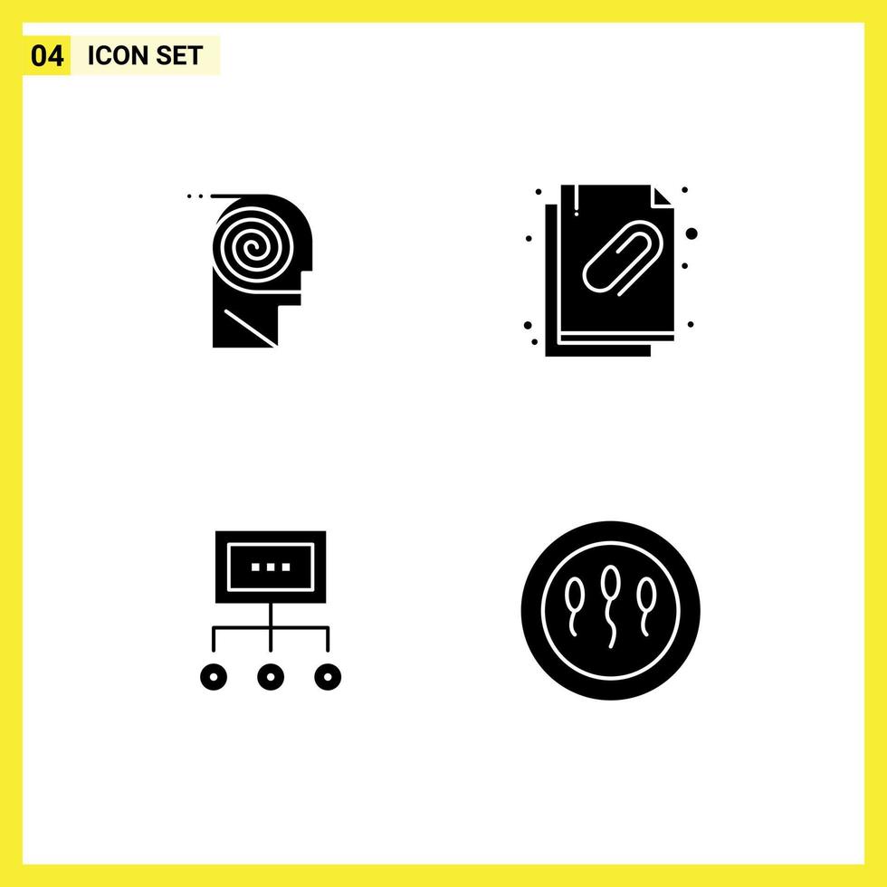 Group of 4 Solid Glyphs Signs and Symbols for better network learning attachment chart Editable Vector Design Elements