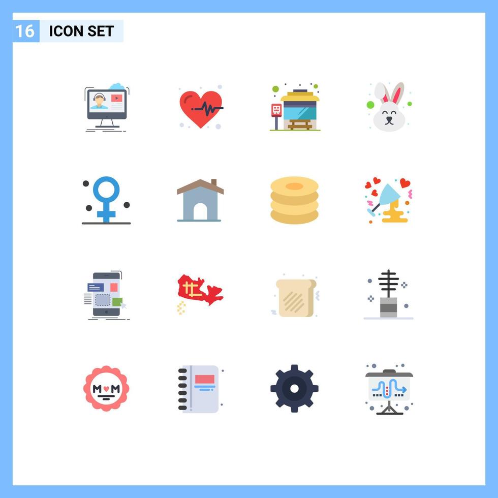 Modern Set of 16 Flat Colors and symbols such as healthcare biology bus face easter Editable Pack of Creative Vector Design Elements